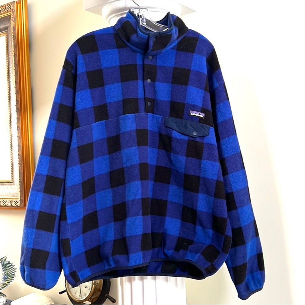 Patagonia Printed Synchilla Snap-T, Fuzzy Plaid: Andes Blue Buffalo Blue 🦬2014 - Picture 3 of 7